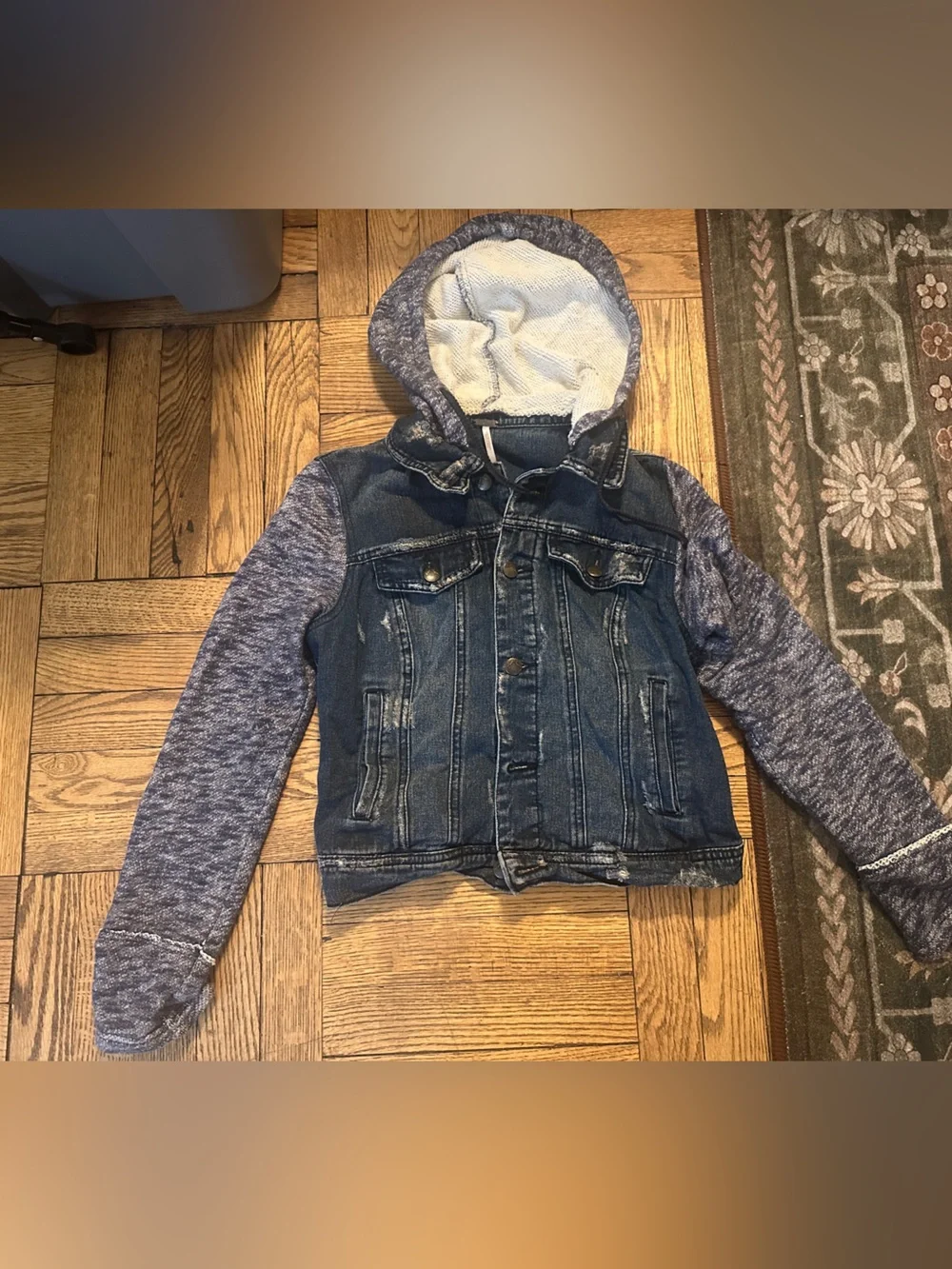 Free People Distressed Denim Hoodie Jacket Size Small - Picture 5 of 8